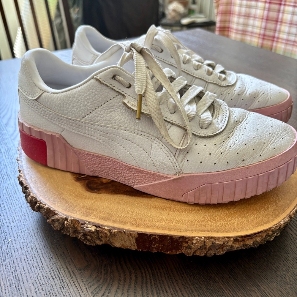 Puma Cali Wns white leather sneaker with pink and red soles size 8.5/39